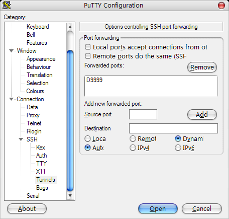 putty ssh tunnel